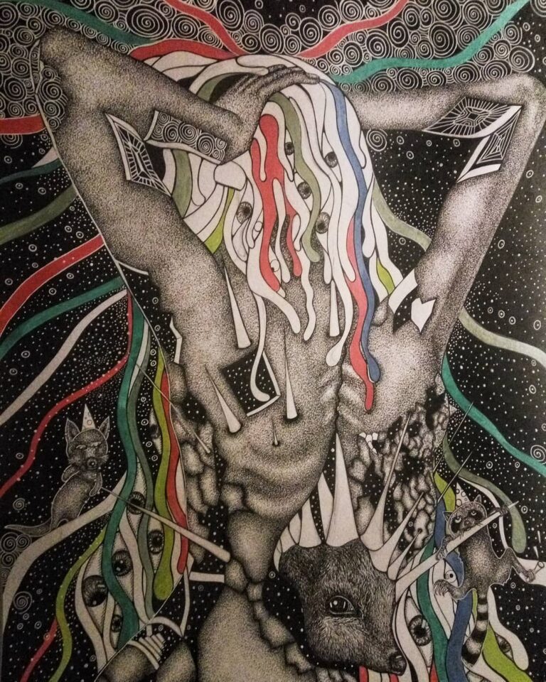 Intoxicated by God, 2018, 50 x 70 cm, ink and acryl on paper